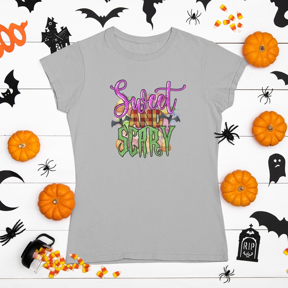 Sweet & Scary Halloween Grey Ladies Short Sleeve T-Shirt